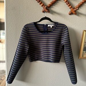 Good American Blue and Green Striped Long Sleeve Crop